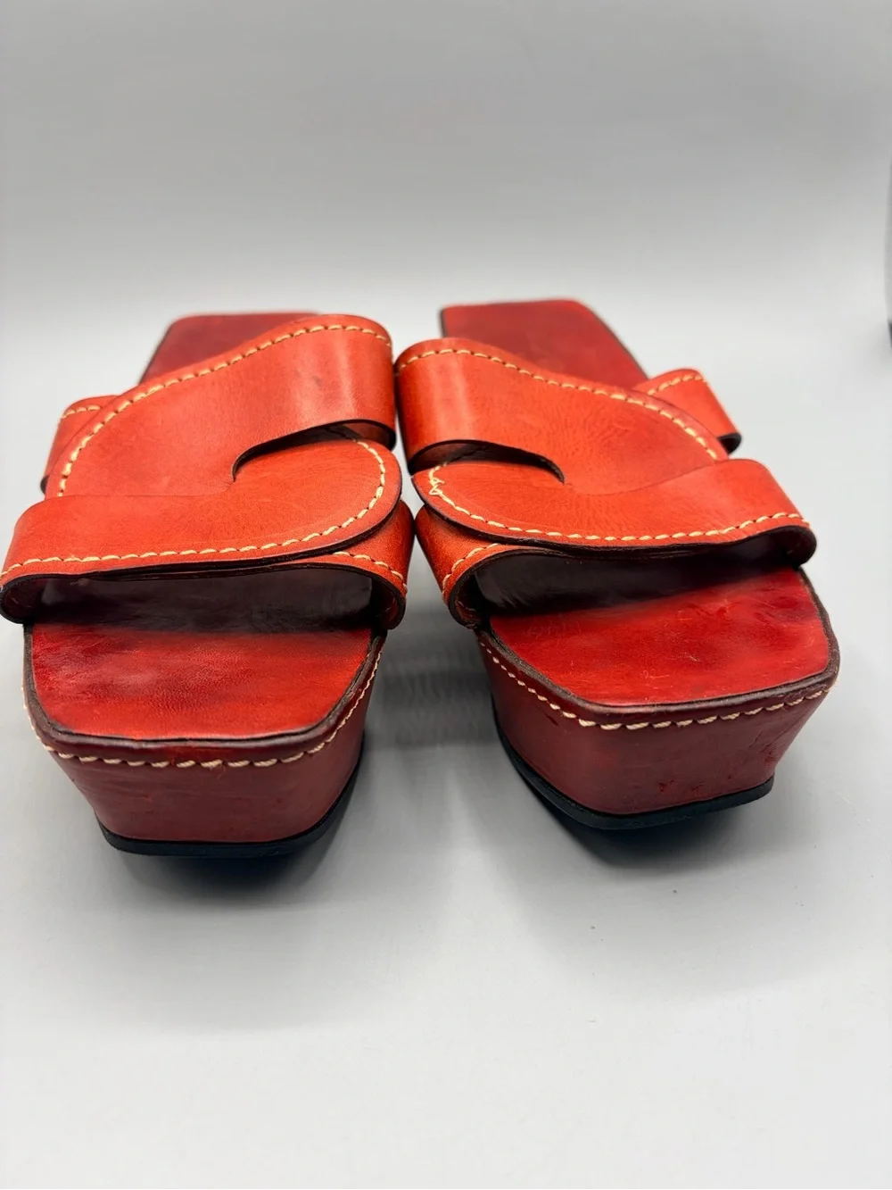 Robert Clergerie Paris, Red Leather Luxury Platform Wedge Sandals,Made In France